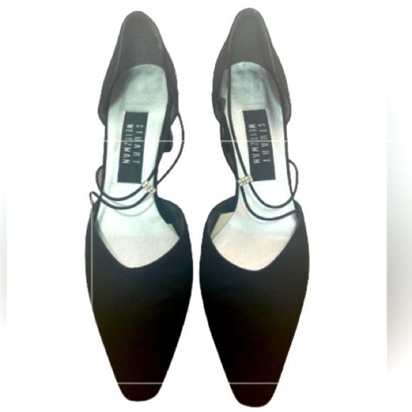 Stuart Weitzman Vintage Black Strappy Block Heel D’Orsay Heels - Picture 3 of 6
